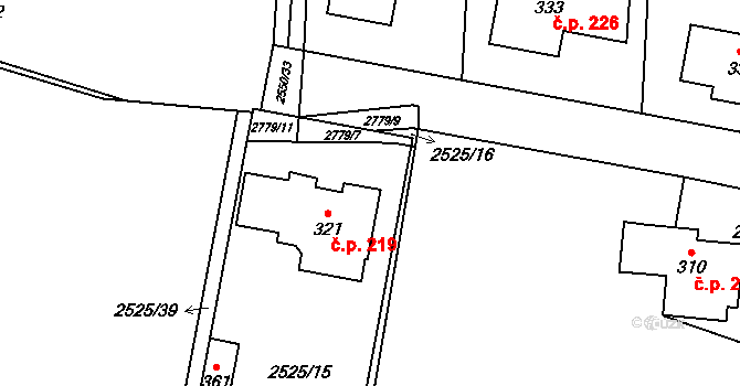 Hodice 219 na parcele st. 321 v KÚ Hodice, Katastrální mapa