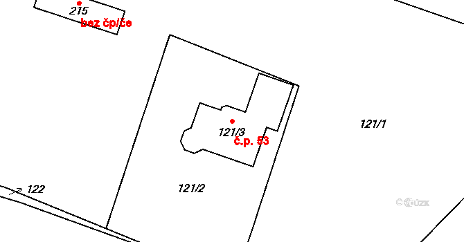Hřibsko 53, Stěžery na parcele st. 121/3 v KÚ Hřibsko, Katastrální mapa
