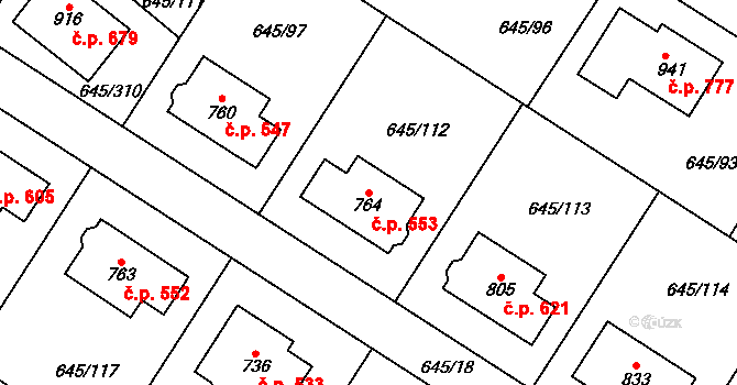 Líbeznice 553 na parcele st. 764 v KÚ Líbeznice, Katastrální mapa