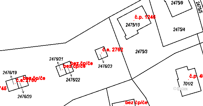 Doubravka 2762, Plzeň na parcele st. 2476/23 v KÚ Doubravka, Katastrální mapa