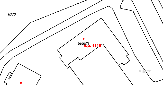 Nové Dvory 1116, Třebíč na parcele st. 5698/1 v KÚ Třebíč, Katastrální mapa