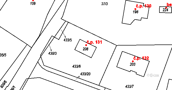 Jeníkov 131 na parcele st. 208 v KÚ Jeníkov u Duchcova, Katastrální mapa