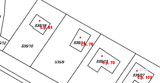 Černý Dub 76, Homole na parcele st. 535/14 v KÚ Homole, Katastrální mapa