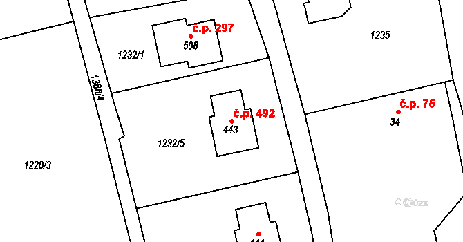 Vysoká nad Labem 492 na parcele st. 443 v KÚ Vysoká nad Labem, Katastrální mapa