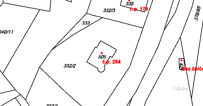 Trstěnice 254 na parcele st. 505 v KÚ Trstěnice u Litomyšle, Katastrální mapa