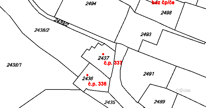 Jemnice 337 na parcele st. 2437 v KÚ Jemnice, Katastrální mapa