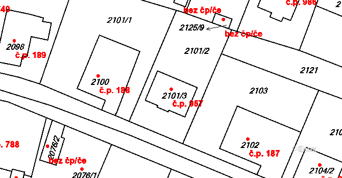Jemnice 957 na parcele st. 2101/3 v KÚ Jemnice, Katastrální mapa