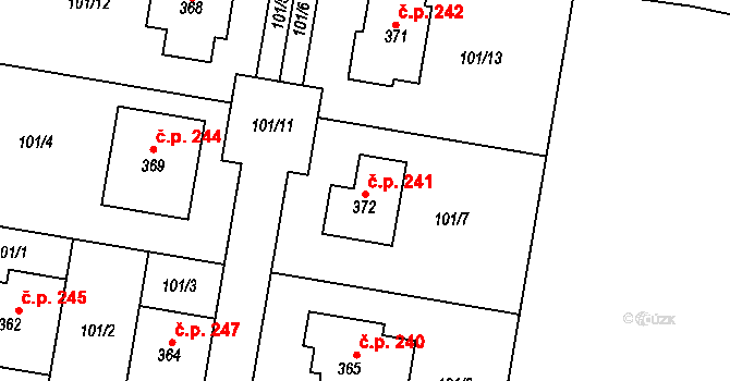 Minice 241, Kralupy nad Vltavou na parcele st. 372 v KÚ Minice u Kralup nad Vltavou, Katastrální mapa