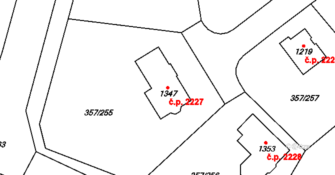 Hostivice 2227 na parcele st. 1347 v KÚ Litovice, Katastrální mapa