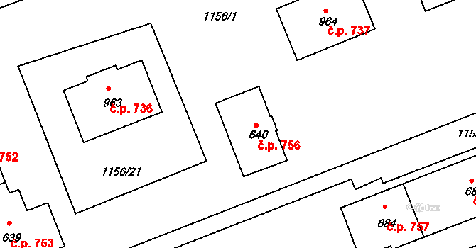 Horažďovice 756 na parcele st. 640 v KÚ Horažďovice, Katastrální mapa