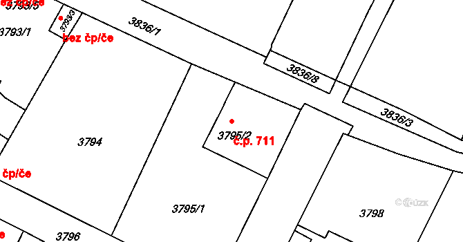 Předměstí 711, Litoměřice na parcele st. 3795/2 v KÚ Litoměřice, Katastrální mapa