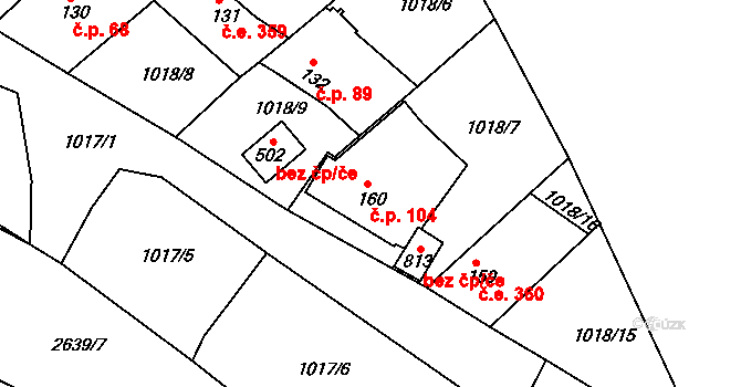 Mrač 104 na parcele st. 160 v KÚ Mrač, Katastrální mapa