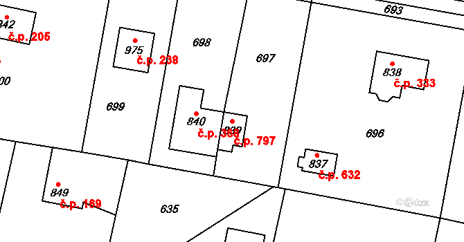 Černíky 797, Zvole na parcele st. 839 v KÚ Zvole u Prahy, Katastrální mapa