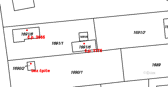 České Budějovice 3 1175, České Budějovice na parcele st. 1691/6 v KÚ České Budějovice 3, Katastrální mapa