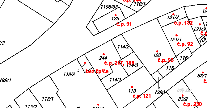 Jimramov 196,217 na parcele st. 244 v KÚ Jimramov, Katastrální mapa