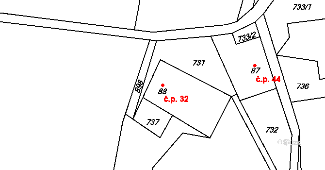 Kuklík 32 na parcele st. 88 v KÚ Kuklík, Katastrální mapa