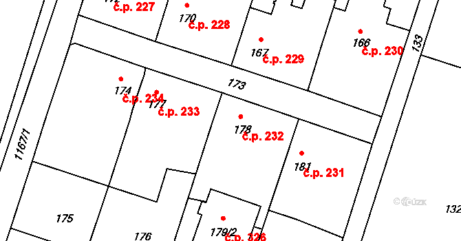 Oldřišov 232 na parcele st. 178 v KÚ Oldřišov, Katastrální mapa