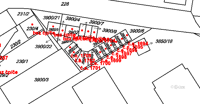Jindřichův Hradec III 1699, Jindřichův Hradec na parcele st. 3900/14 v KÚ Jindřichův Hradec, Katastrální mapa