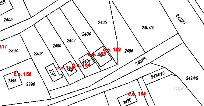 Buchlovice 152 na parcele st. 2403 v KÚ Buchlovice, Katastrální mapa