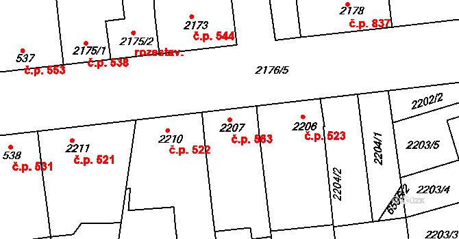Nivnice 563 na parcele st. 2207 v KÚ Nivnice, Katastrální mapa