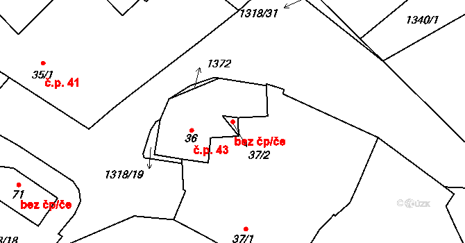 Střelské Hoštice 49479962 na parcele st. 37/2 v KÚ Kozlov nad Otavou, Katastrální mapa