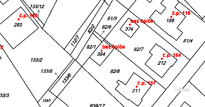 Jindřichův Hradec 49815962 na parcele st. 354 v KÚ Radouňka, Katastrální mapa