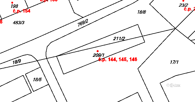 Prachovice 144,145,146 na parcele st. 209/1 v KÚ Prachovice, Katastrální mapa