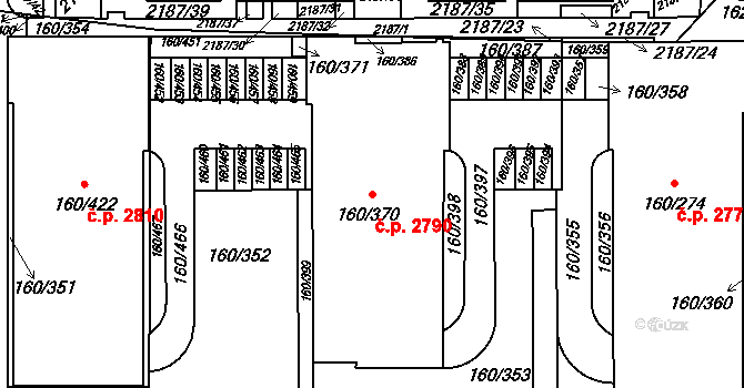Stodůlky 2790, Praha na parcele st. 160/370 v KÚ Stodůlky, Katastrální mapa