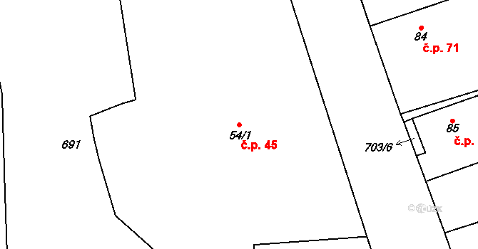 Mířkov 45 na parcele st. 54/1 v KÚ Mířkov, Katastrální mapa