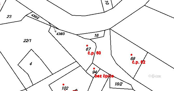 Jizbice 60, Náchod na parcele st. 67 v KÚ Jizbice u Náchoda, Katastrální mapa