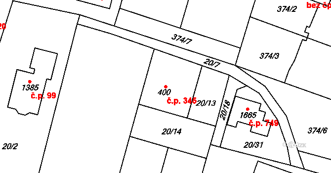 Rosice 345, Pardubice na parcele st. 400 v KÚ Rosice nad Labem, Katastrální mapa