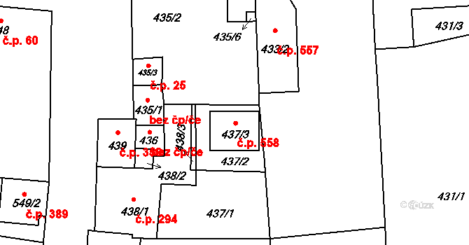 Želešice 558 na parcele st. 437/3 v KÚ Želešice, Katastrální mapa