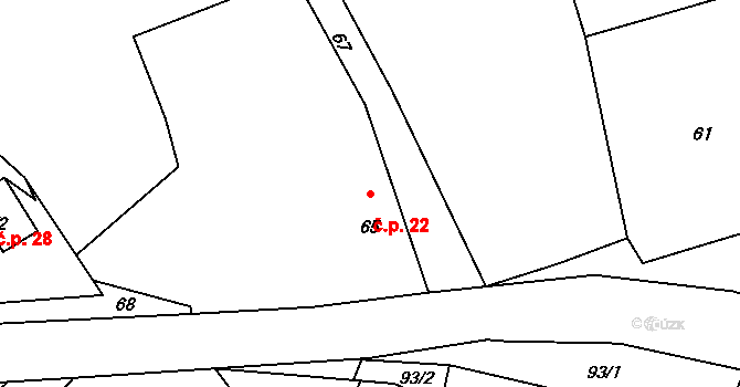 Heřmanice 22, Starý Jičín na parcele st. 65 v KÚ Heřmanice u Polomi, Katastrální mapa