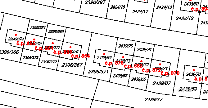 Veverská Bítýška 876 na parcele st. 2439/69 v KÚ Veverská Bítýška, Katastrální mapa