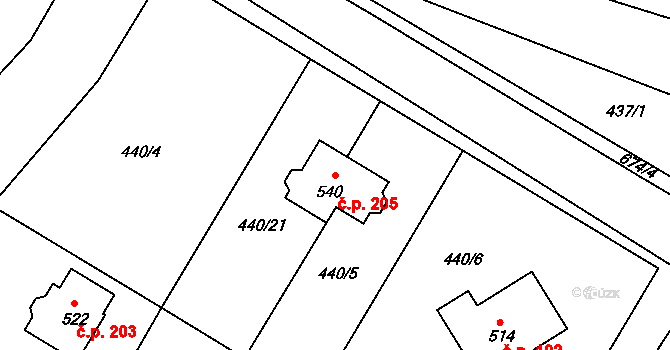 Mokrovraty 205 na parcele st. 540 v KÚ Mokrovraty, Katastrální mapa