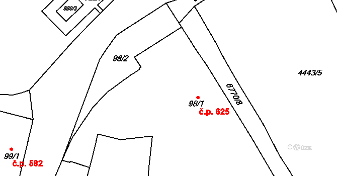Žatec 625 na parcele st. 98/1 v KÚ Žatec, Katastrální mapa