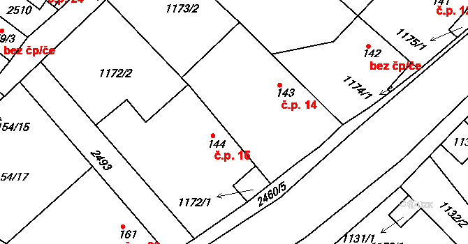 Jarošov 15, Uhelná Příbram na parcele st. 144 v KÚ Uhelná Příbram, Katastrální mapa
