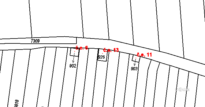 Ostrožská Lhota 13 na parcele st. 926 v KÚ Ostrožská Lhota, Katastrální mapa