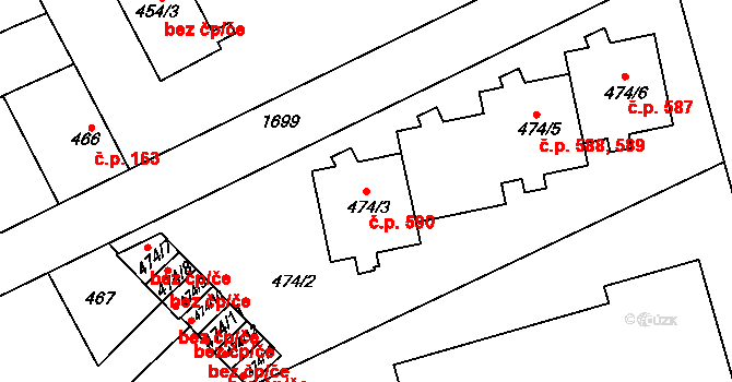 Opočno 590 na parcele st. 474/3 v KÚ Opočno pod Orlickými horami, Katastrální mapa