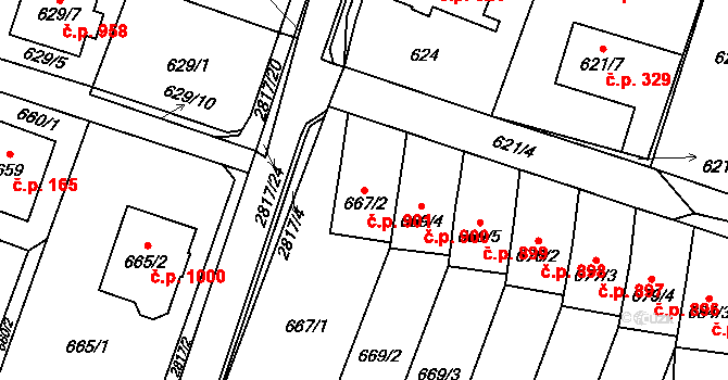 Dobruška 901 na parcele st. 667/2 v KÚ Dobruška, Katastrální mapa
