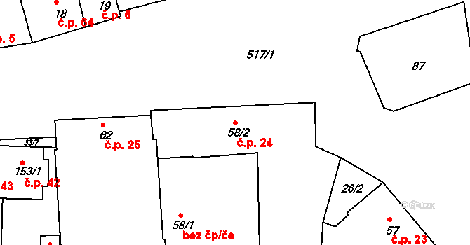 Nětčice 24, Zdounky na parcele st. 58/2 v KÚ Nětčice, Katastrální mapa
