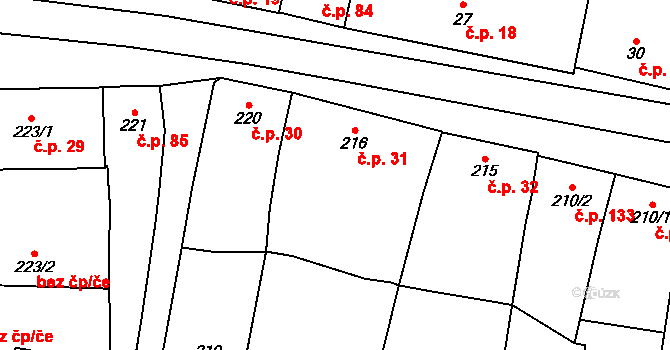 Bílovice 31, Bílovice-Lutotín na parcele st. 216 v KÚ Bílovice, Katastrální mapa