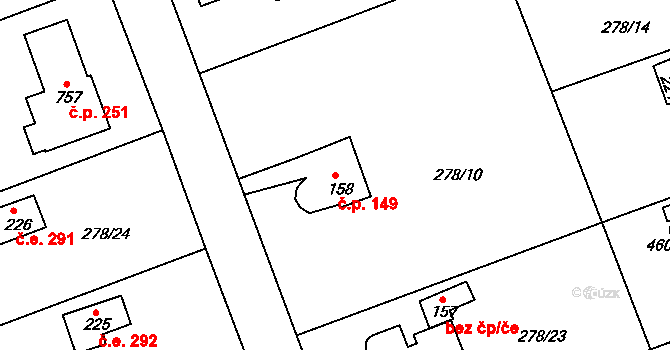 Sedlec 149, Starý Plzenec na parcele st. 158 v KÚ Sedlec u Starého Plzence, Katastrální mapa
