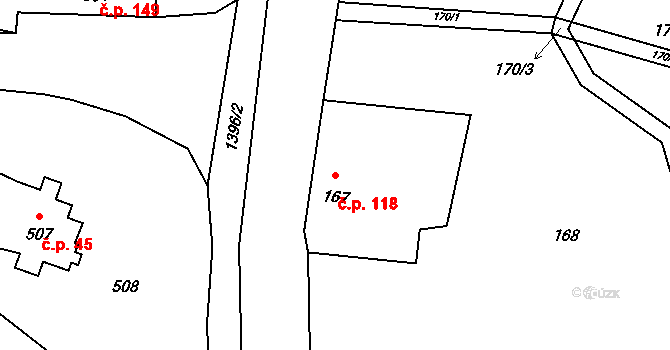 Bělotín 118 na parcele st. 167 v KÚ Bělotín, Katastrální mapa