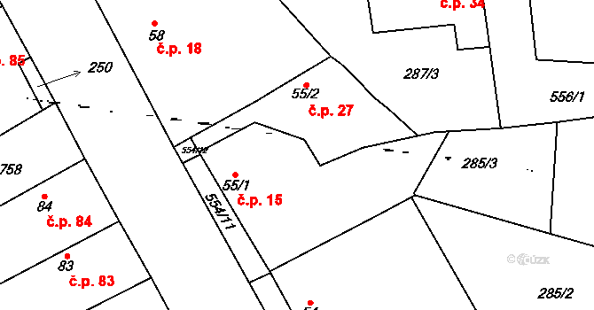 Zavadilka 15, Jizbice na parcele st. 55/1 v KÚ Jizbice u Nymburka, Katastrální mapa