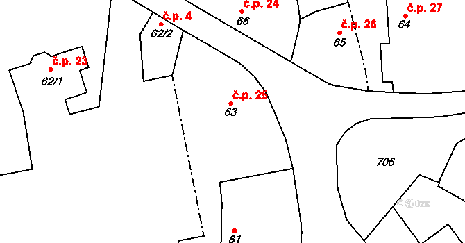 Jindice 25, Rašovice na parcele st. 63 v KÚ Jindice, Katastrální mapa