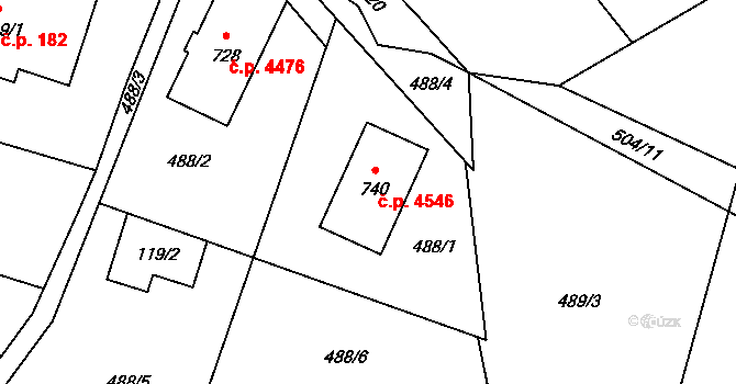 Kokonín 4546, Jablonec nad Nisou na parcele st. 740 v KÚ Kokonín, Katastrální mapa