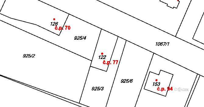 Šimanov 77 na parcele st. 122 v KÚ Šimanov na Moravě, Katastrální mapa