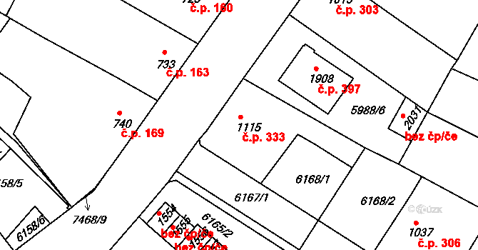 Telč-Štěpnice 333, Telč na parcele st. 1115 v KÚ Telč, Katastrální mapa