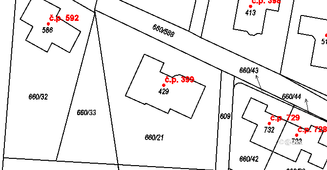 Jesenice 399 na parcele st. 429 v KÚ Jesenice u Prahy, Katastrální mapa